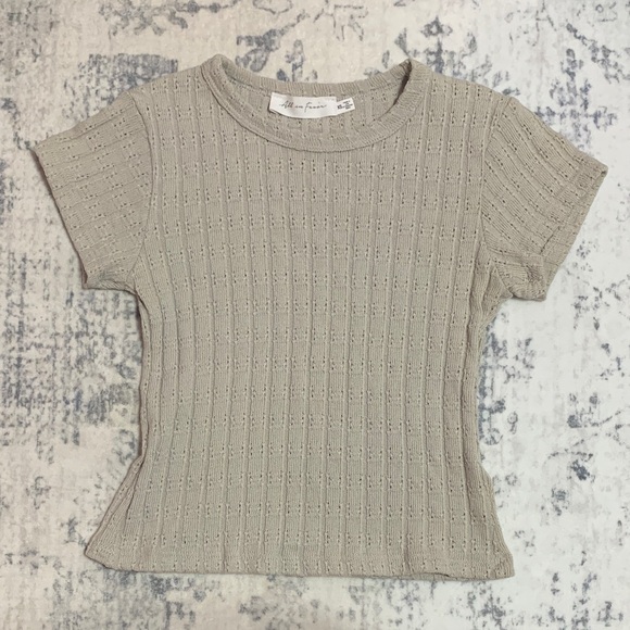 All in Favor Tops - Light Grey Knit Short Sleeve Top